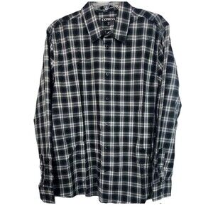 Express Button Up Shirt Mens XL Black Gray Plaid Modern Fit Neck 17.5 Casual
